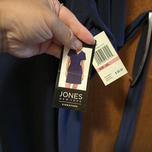 Jones New York Signature Navy V-Neck Shift Dress with Sleeves, NWT, XXL